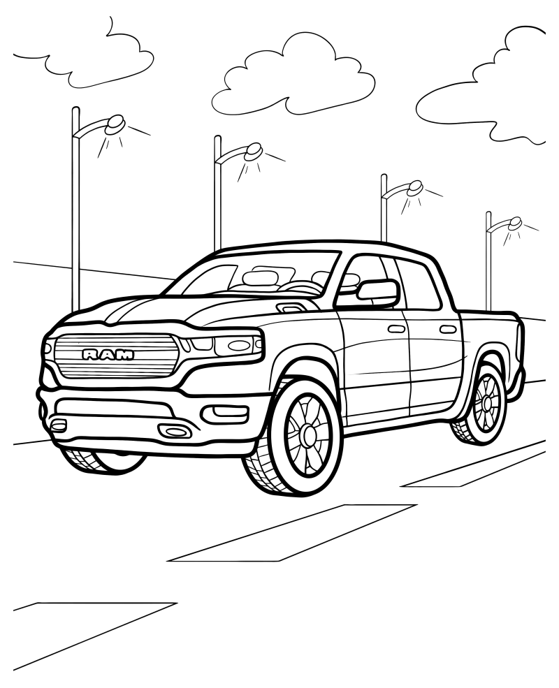 Раскраска - Грузовые автомобили - Грузовик RAM