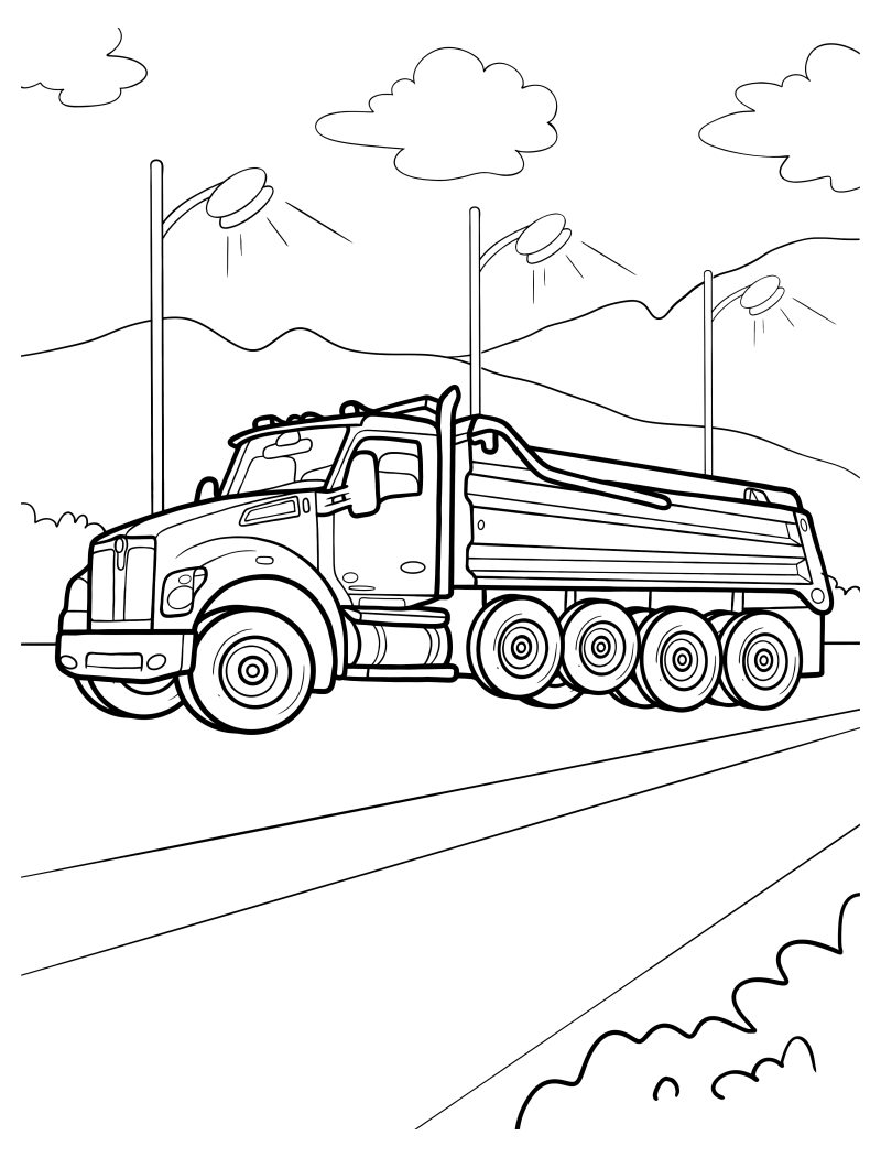 Раскраска - Грузовые автомобили - Самосвал MACK