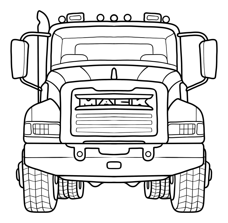 Раскраска - Грузовые автомобили - Грузовик MACK, вид спереди