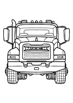 Раскраска - Грузовые автомобили - Грузовик MACK, вид спереди