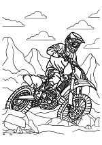 Раскраска - Кроссовые мотоциклы - Мотоциклист на кроссовом мотоцикле Kawasaki