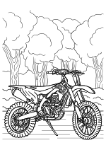 Раскраска - Кроссовые мотоциклы - Припаркованный мотоцикл Kawasaki KX