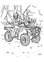 Раскраска - Квадроциклы - Мужчина за рулем квадроцикла Honda Foreman в лесу