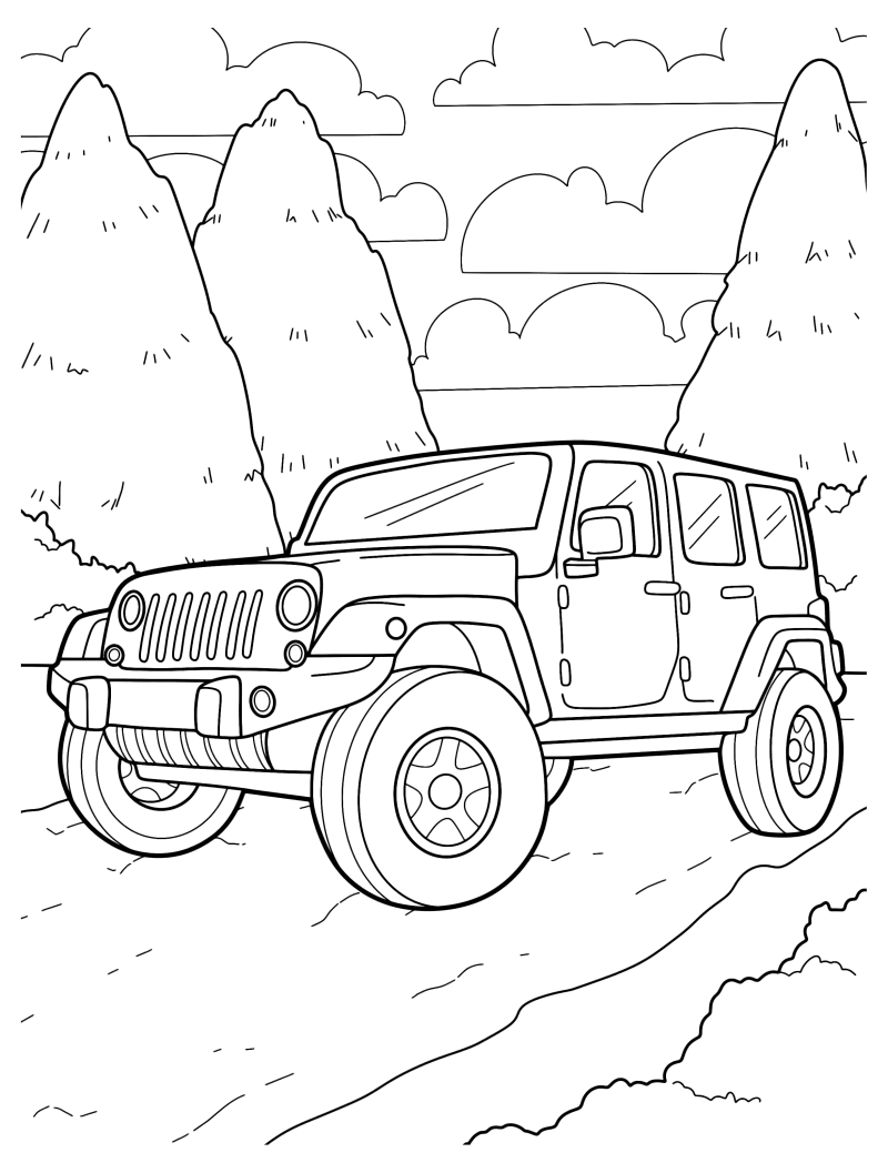 Раскраска - Легковые автомобили - Детализированный Jeep 4X4