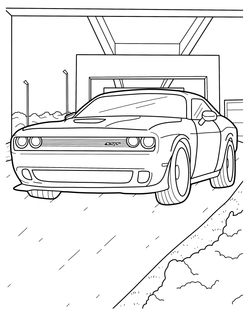 Раскраска - Легковые автомобили - Детализированный Dodge Challenger