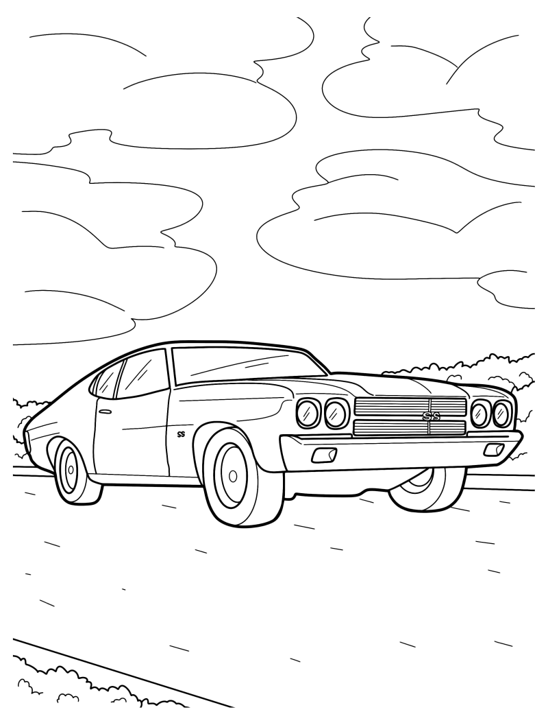 Раскраска - Легковые автомобили - Винтажный Chevrolet Chevelle SS