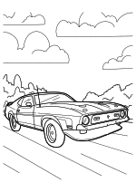 Раскраска - Легковые автомобили - Винтажный американский автомобиль Muscle Mustang