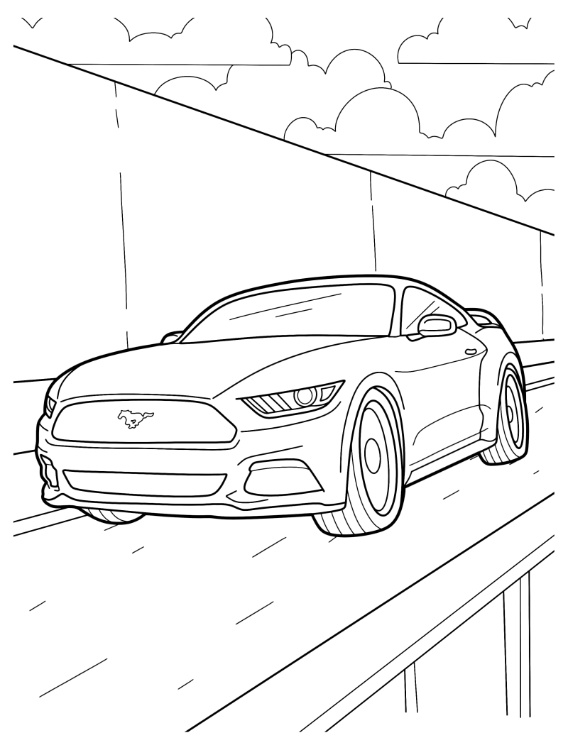 Раскраска - Легковые автомобили - Гоночный Ford Mustang
