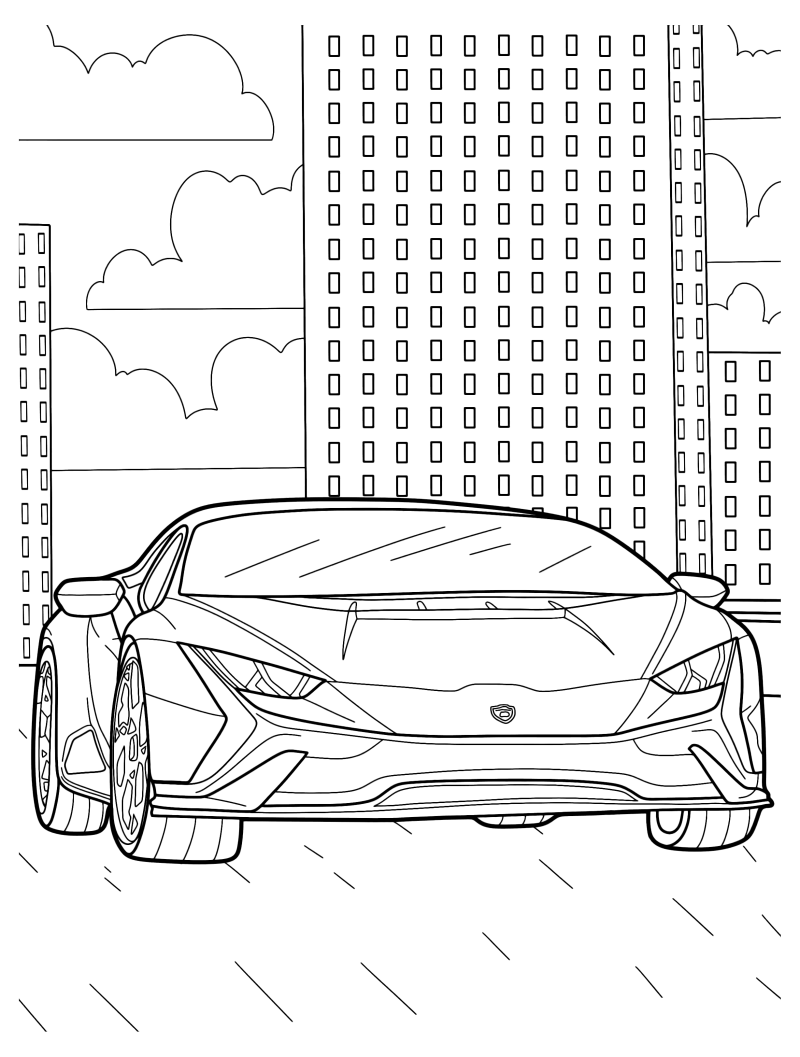 Раскраска - Легковые автомобили - Lamborghini едет по городу