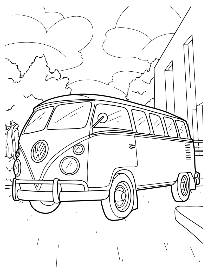 Раскраска - Легковые автомобили - Автомобиль VW Kombi
