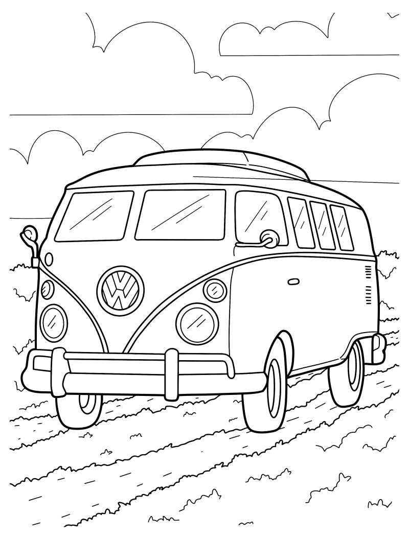 Раскраска - Легковые автомобили - Автобус VW Kombi