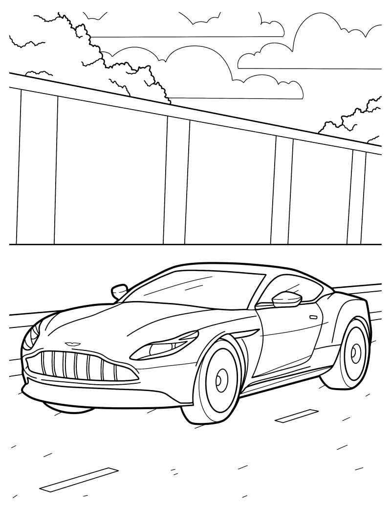 Раскраска - Легковые автомобили - Спортивный автомобиль Aston Martin
