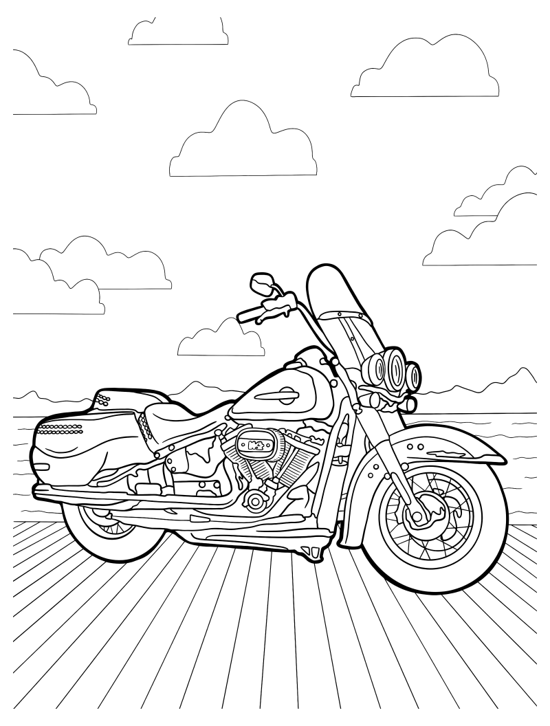 Раскраска - Мотоциклы - Круизер Harley Davidson