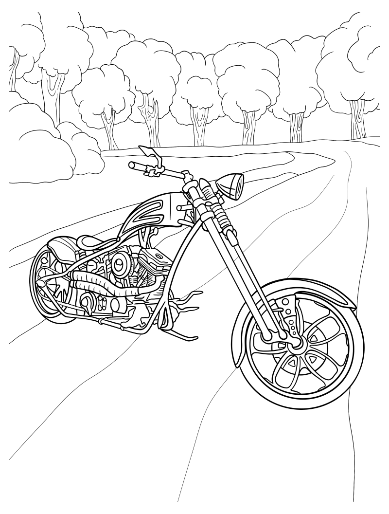 Раскраска - Мотоциклы - Мотоцикл Chopper