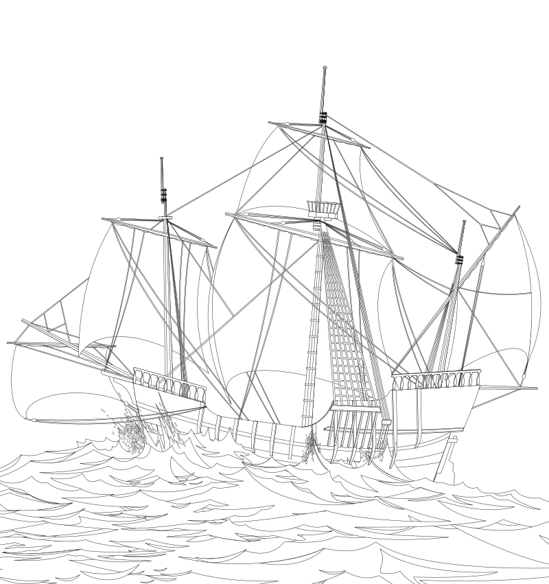 Раскраска - Парусники - Парусное судно в открытом море