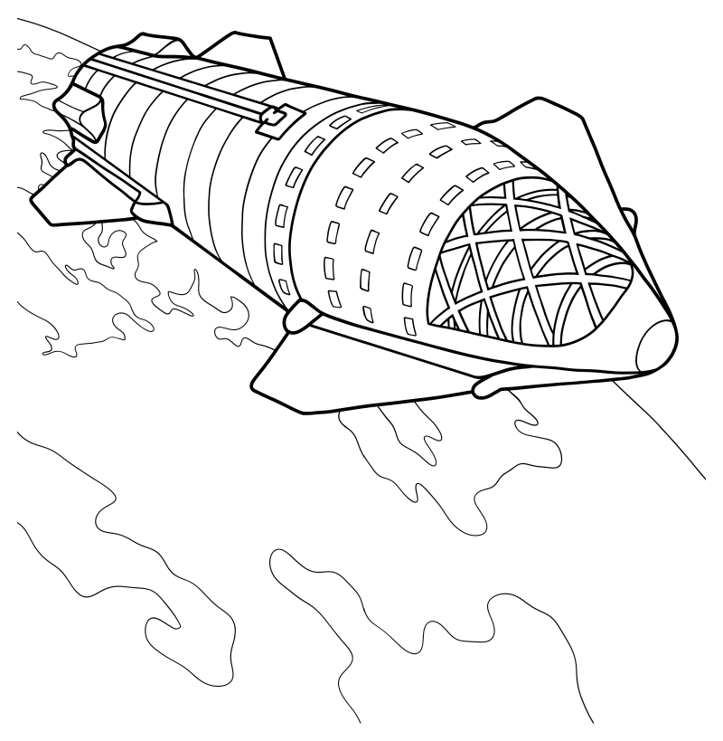 Раскраска - Ракеты - Лунная ракета SpaceX Starship