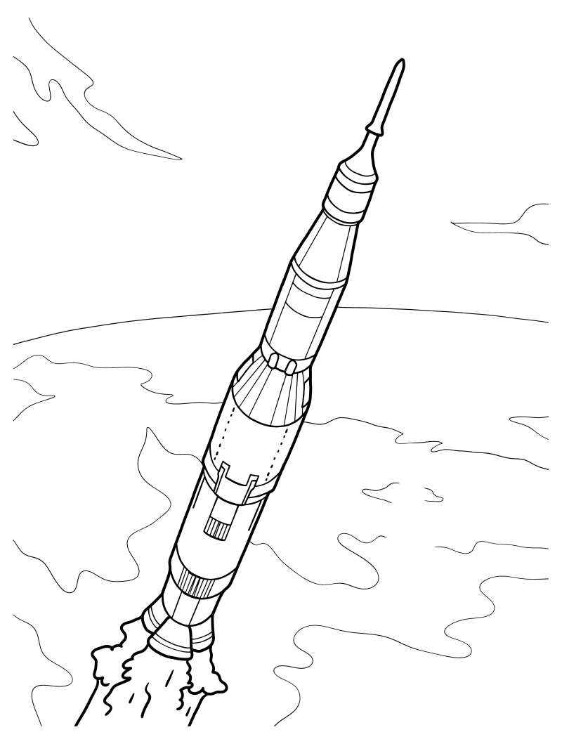 Раскраска - Ракеты - Ракета NASA Saturn V в космосе