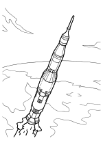 Раскраска - Ракеты - Ракета NASA Saturn V в космосе Раскраска - Ракеты - Ракета NASA Saturn V в космосе