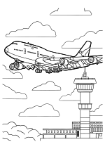 Раскраска - Самолёты - Самолёт Boeing 747 в аэропорту