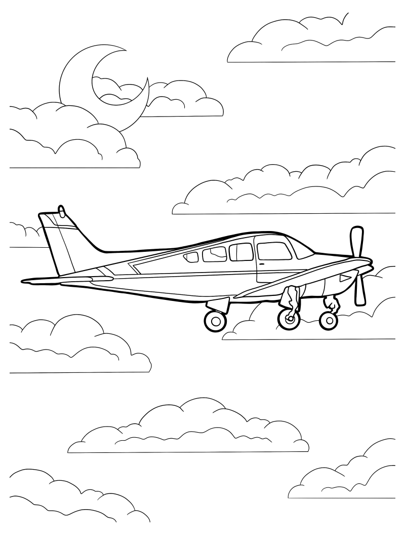 Раскраска - Самолёты - Самолёт Piper PA-28 Cherokee