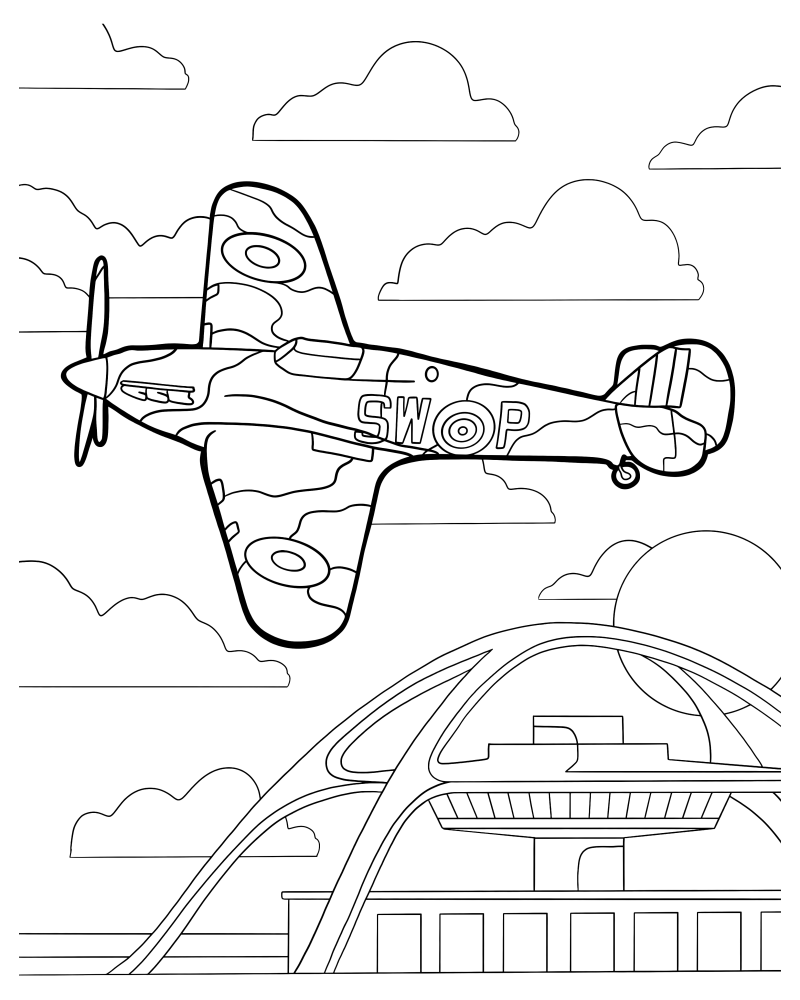 Раскраска - Самолёты - Самолёт Spitfire