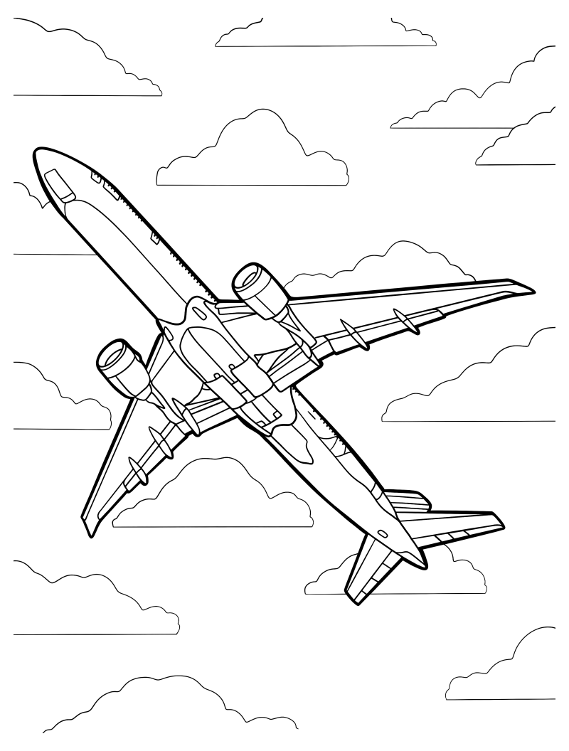 Раскраска - Самолёты - Под самолётом Airbus