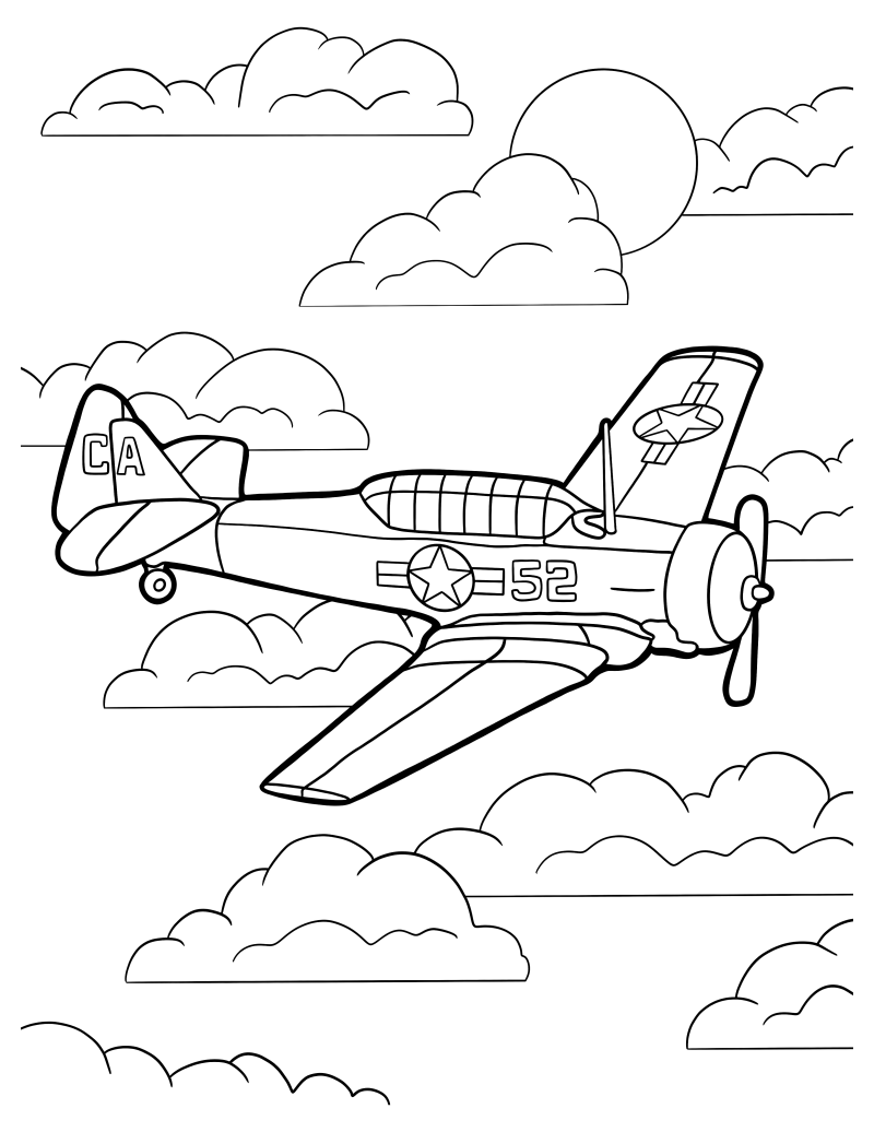 Раскраска - Самолёты - Учебный самолёт T-6 Texan