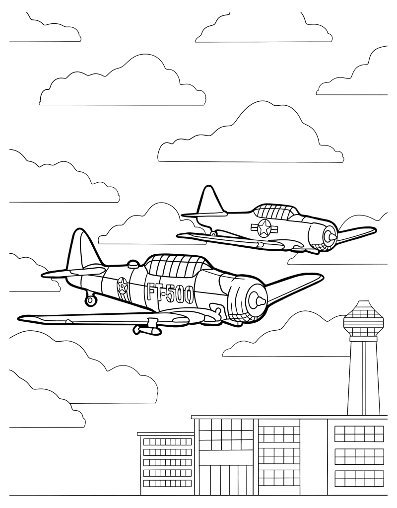 Раскраска - Самолёты - Самолёты T-6 Texan, летящие в тандеме