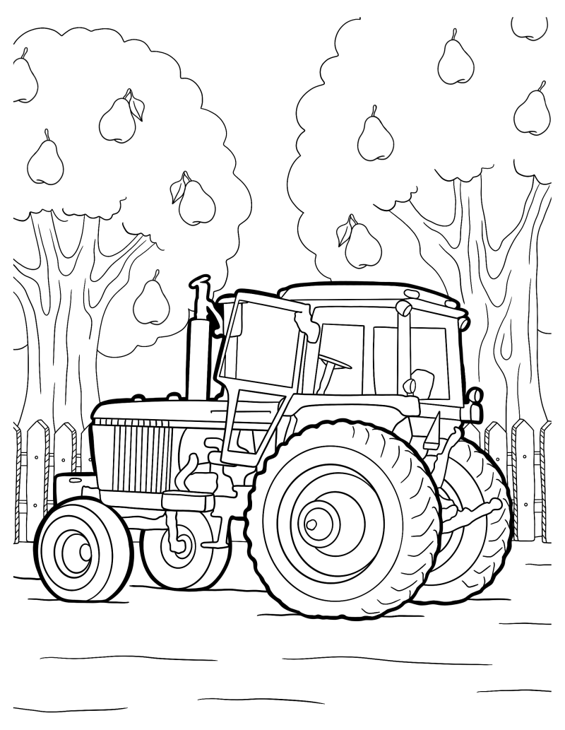 Раскраска - Тракторы - Трактор John Deere в поле