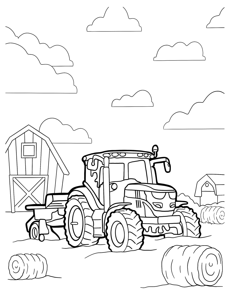 Раскраска - Тракторы - Трактор John Deere пашет поле