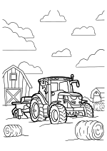 Раскраска - Тракторы - Трактор John Deere пашет поле