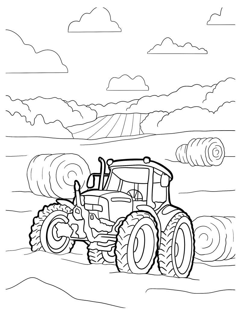 Раскраска - Тракторы - Трактор New Holland косит траву