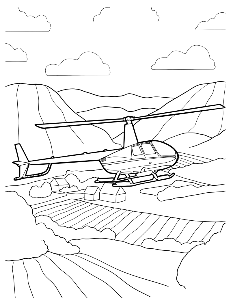 Раскраска - Вертолёты - Вертолёт Robinson R44