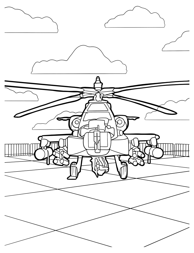Раскраска - Вертолёты - Вертолёт Apache