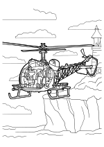 Раскраска - Вертолёты - Вертолёт Bell 47 с пилотами