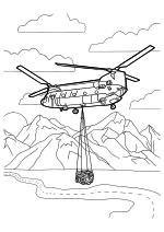 Раскраска - Вертолёты - Вертолёт Chinook перевозит джип