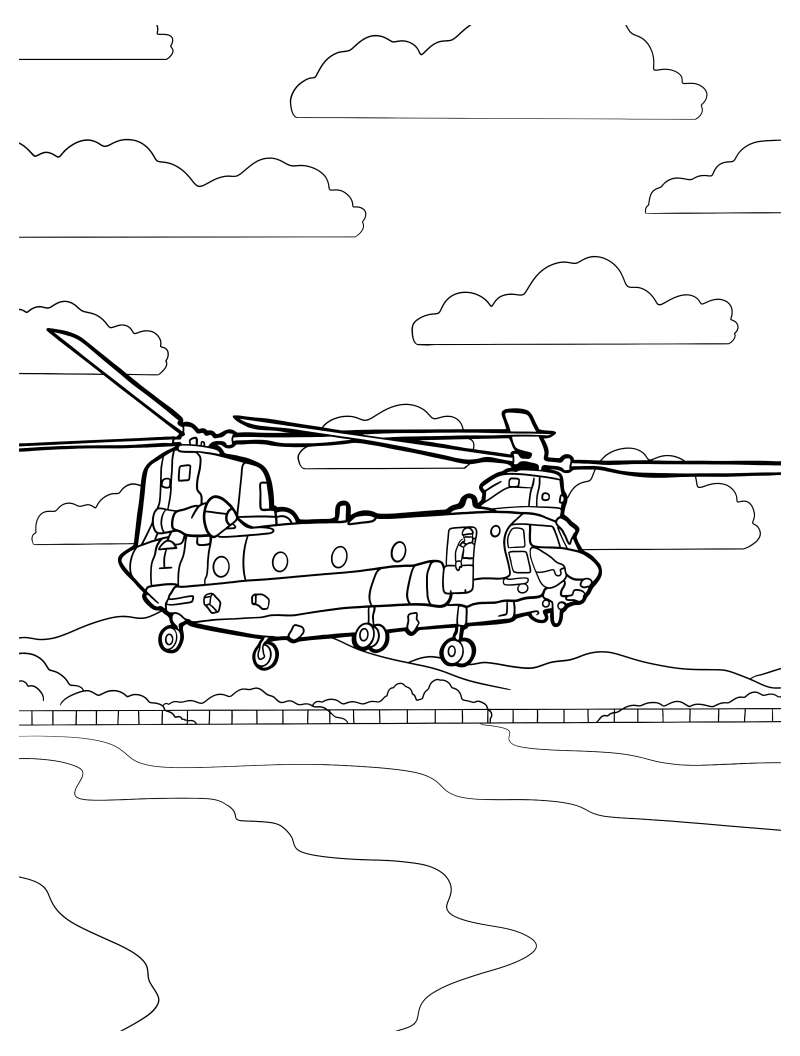 Раскраска - Вертолёты - Вертолёт Chinook