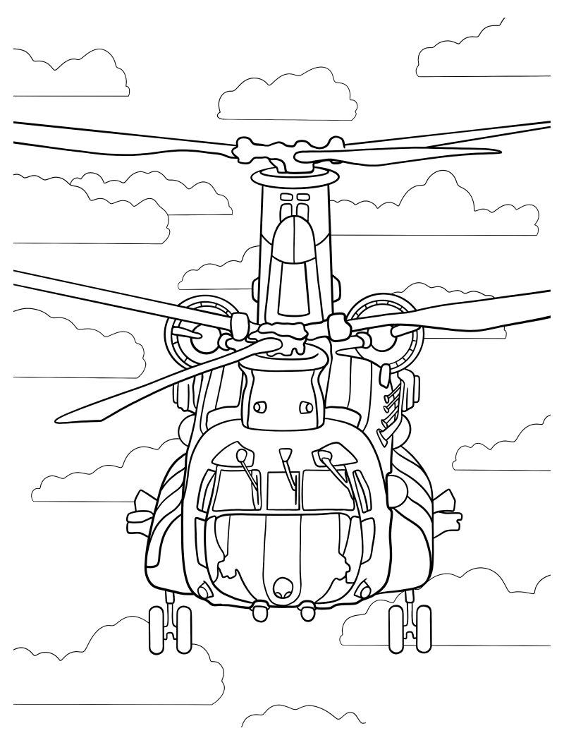 Раскраска - Вертолёты - Вертолёт Chinook вид спереди