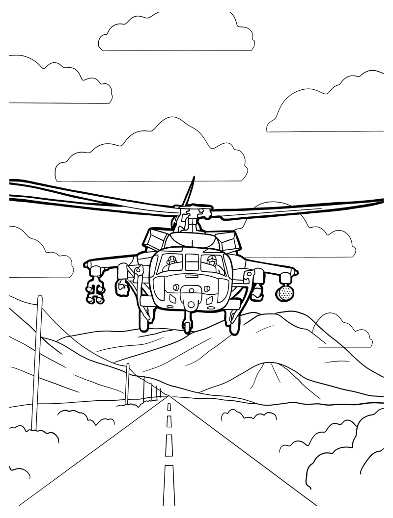 Раскраска - Вертолёты - Вертолёт Black Hawk вид спереди