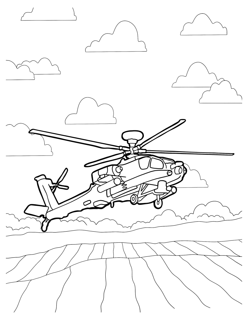 Раскраска - Вертолёты - Вертолёт AH-64 Apache