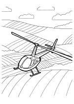 Раскраска - Вертолёты - Вертолёт Robinson R44 летит над полем