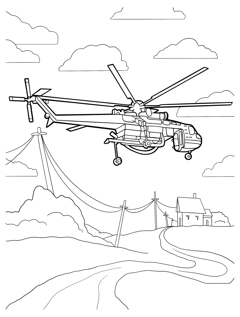 Раскраска - Вертолёты - Вертолёт Sikorsky S-64 Skycrane