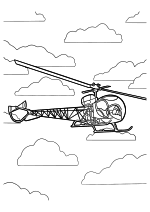 Раскраска - Вертолёты - Вертолёт Bell 47 летит в небе
