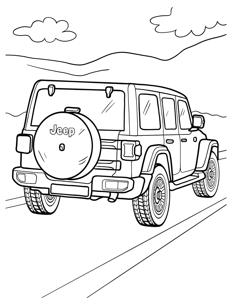 Раскраска - Внедорожники - Вид на Jeep Wrangler сзади
