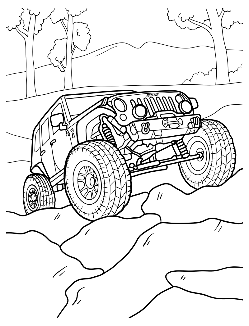 Раскраска - Внедорожники - Jeep на бездорожье