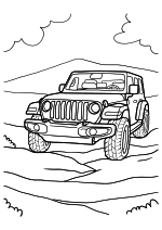 Раскраска - Внедорожники - Jeep на фоне гор