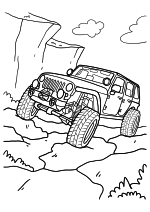 Раскраска - Внедорожники - Jeep Evolution на каменистой дороге