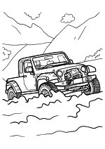 Раскраска - Внедорожники - Jeep пересекает воду
