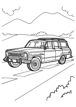 Раскраска - Внедорожники - Jeep Grand Wagoneer на дороге