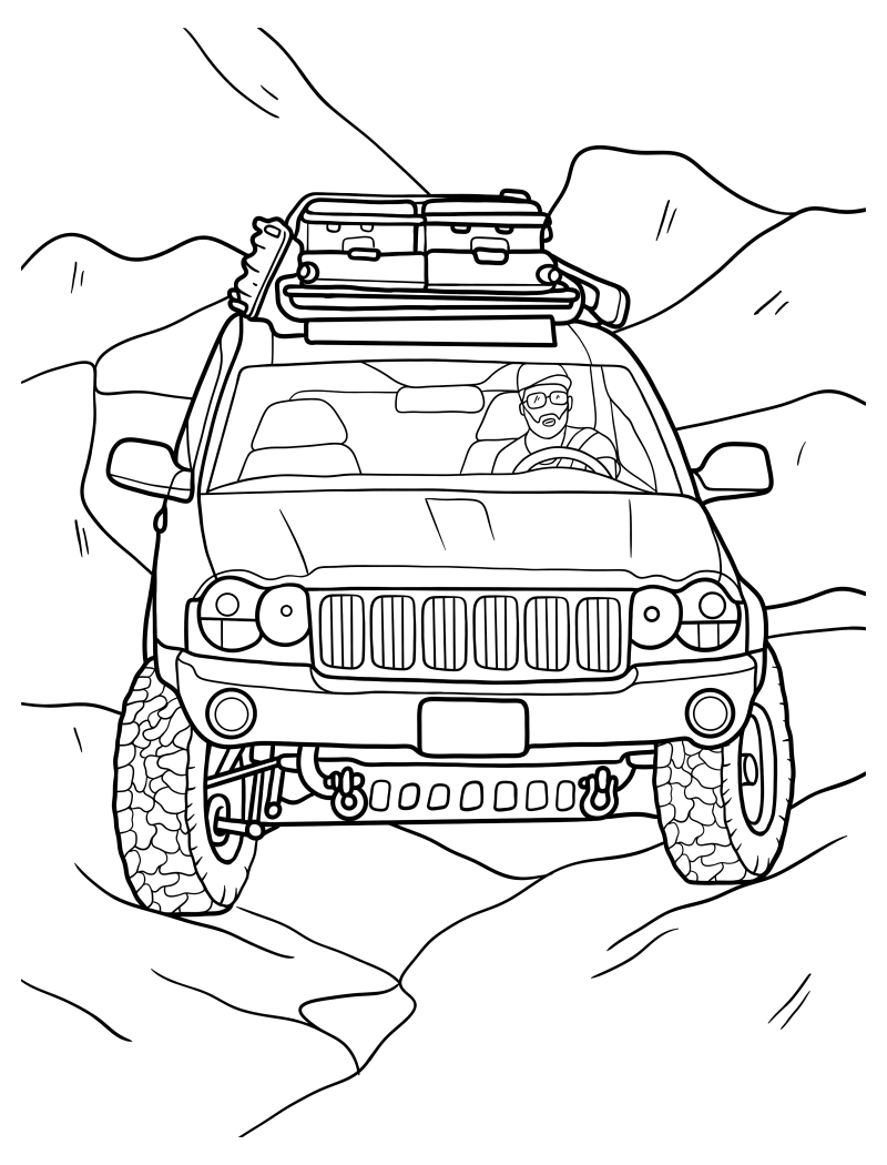 Раскраска - Внедорожники - Jeep Grand Cherokee с багажником на крыше